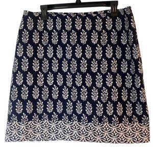 Talbots women's navy blue with white Printed Skirt Size 12 A-Line Side Zipper